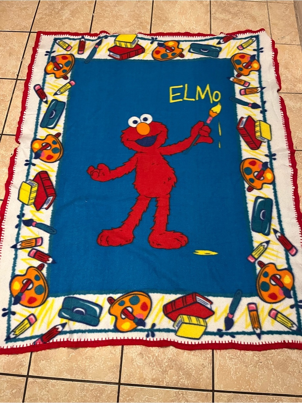 Vintage Sesame Street Elmo "Painting" Fleece Kids Throw Blanket